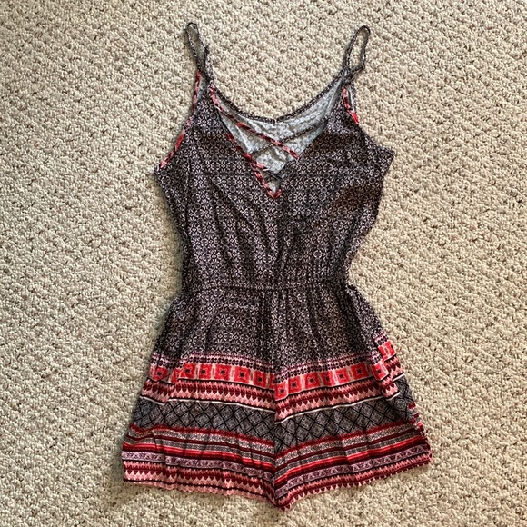 Blue Rain Black Print Romper Crisscross Back Adjustable Straps Small S - Picture 2 of 4